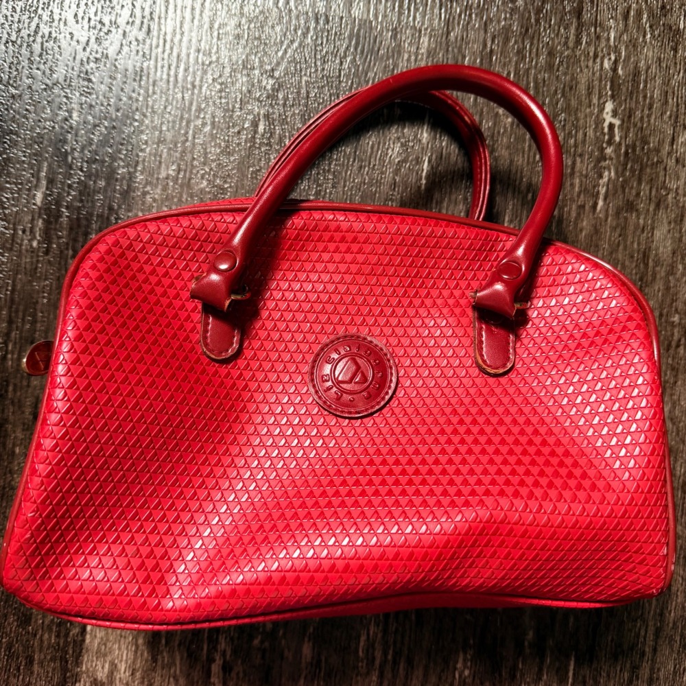 Liz Claiborne Handbag Small Red Textured Geometric Satchel Dome Bag Vintage